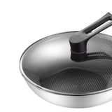 Stainless Steel Wok Pan Double Sided Honeycomb 3 Layer Prevent Sticking Easy Cleaning Wok for Kitchen 32cm/12.6in (with Lid and No Ears)