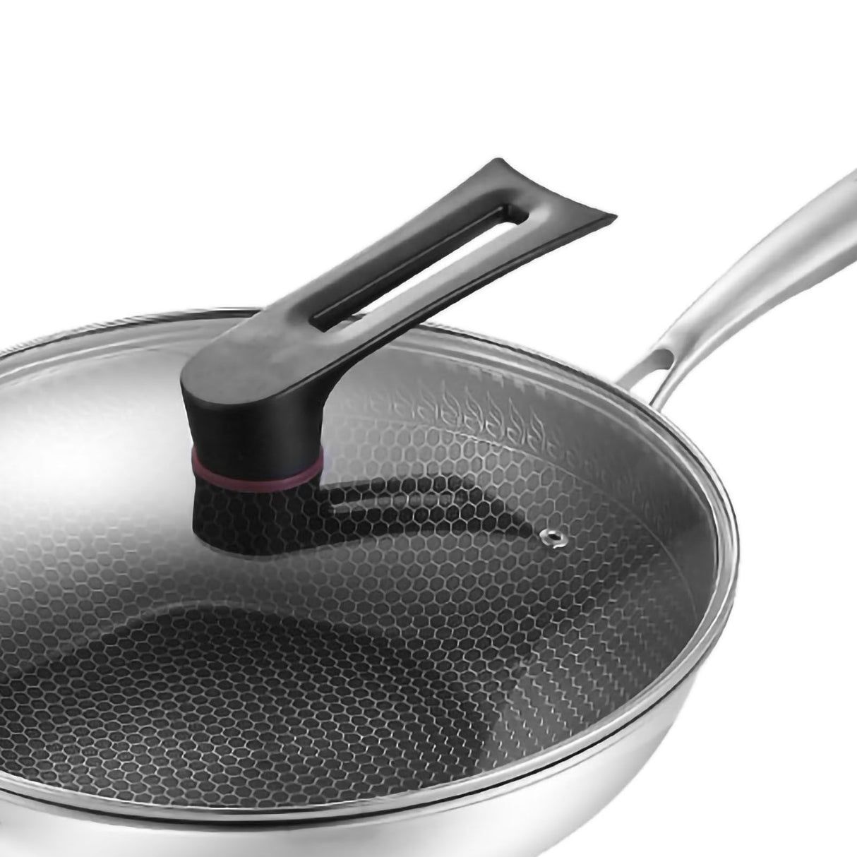 Stainless Steel Wok Pan Double Sided Honeycomb 3 Layer Prevent Sticking Easy Cleaning Wok for Kitchen 32cm/12.6in (with Cover and Ears)
