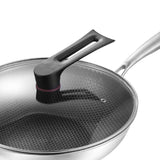 Stainless Steel Wok Pan Double Sided Honeycomb 3 Layer Prevent Sticking Easy Cleaning Wok for Kitchen 32cm/12.6in (with Cover and Ears)