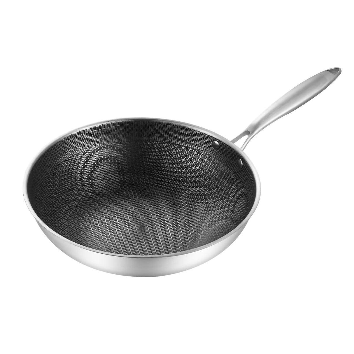 Stainless Steel Wok Pan Double Sided Honeycomb 3 Layer Prevent Sticking Easy Cleaning Wok for Kitchen 34cm/13.4in (No Lid and No Ears)