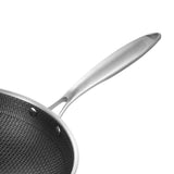 Stainless Steel Wok Pan Double Sided Honeycomb 3 Layer Prevent Sticking Easy Cleaning Wok for Kitchen 34cm/13.4in (No Lid and No Ears)