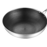 Stainless Steel Wok Pan Double Sided Honeycomb 3 Layer Prevent Sticking Easy Cleaning Wok for Kitchen 34cm/13.4in (No Lid and No Ears) - 45-Degree Angle