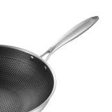 Stainless Steel Wok Pan Double Sided Honeycomb 3 Layer Prevent Sticking Easy Cleaning Wok for Kitchen 34cm/13.4in (No Lid and with Ears)
