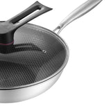 Stainless Steel Wok Pan Double Sided Honeycomb 3 Layer Prevent Sticking Easy Cleaning Wok for Kitchen 34cm/13.4in (with Lid and No Ears) - Front View