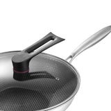 Stainless Steel Wok Pan Double Sided Honeycomb 3 Layer Prevent Sticking Easy Cleaning Wok for Kitchen 34cm/13.4in (with Cover and Ears)