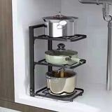 Pot Storage Rack Multilayer Thicken Strong Bearing Round Corner Pot Organizer for Kitchen Three Layers/43x27x23cm