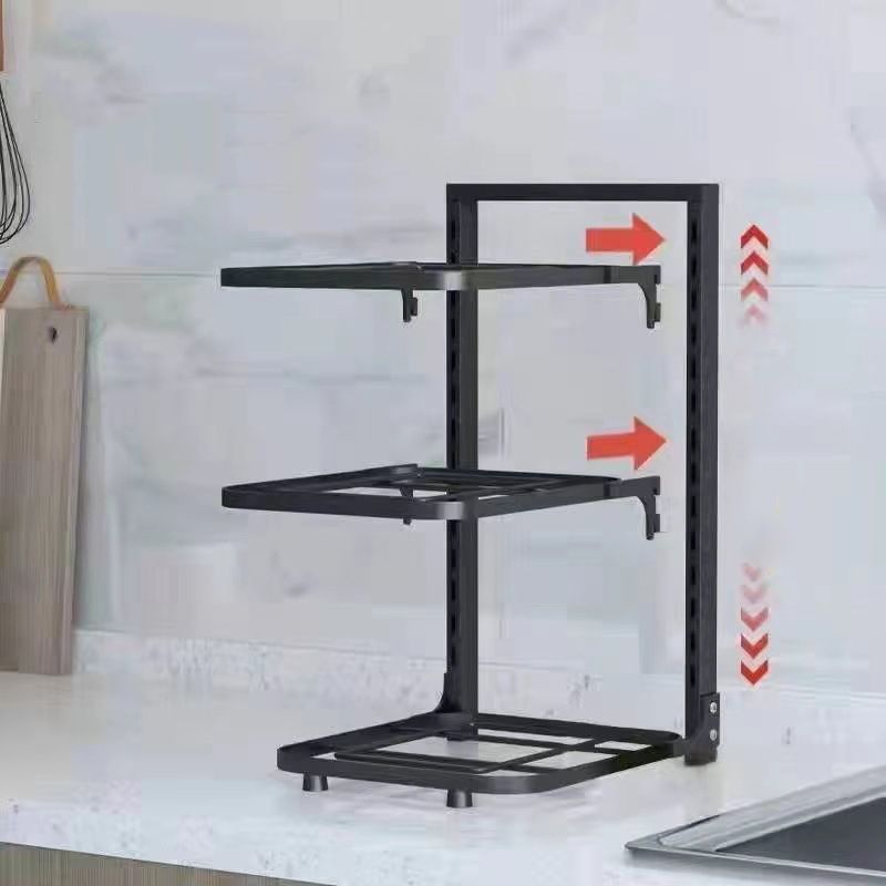 Pot Storage Rack Multilayer Thicken Strong Bearing Round Corner Pot Organizer for Kitchen Three Layers/43x27x23cm