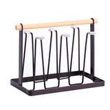 Cup Drying Rack 6 Hooks Wooden Handle Electroplating Iron Art Space Saving 13x23.5x18.5cm Mug Organizers for Home Office Bronze