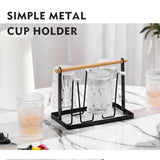 Cup Drying Rack 6 Hooks Wooden Handle Electroplating Iron Art Space Saving 13x23.5x18.5cm Mug Organizers for Home Office Bronze
