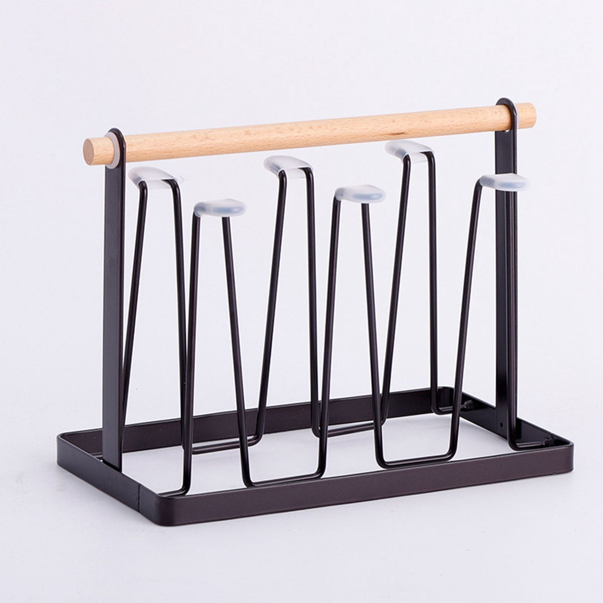 Cup Drying Rack 6 Hooks Wooden Handle Electroplating Iron Art Space Saving 13x23.5x18.5cm Mug Organizers for Home Office Bronze