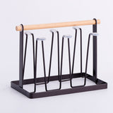 Cup Drying Rack 6 Hooks Wooden Handle Electroplating Iron Art Space Saving 13x23.5x18.5cm Mug Organizers for Home Office Bronze - Side View