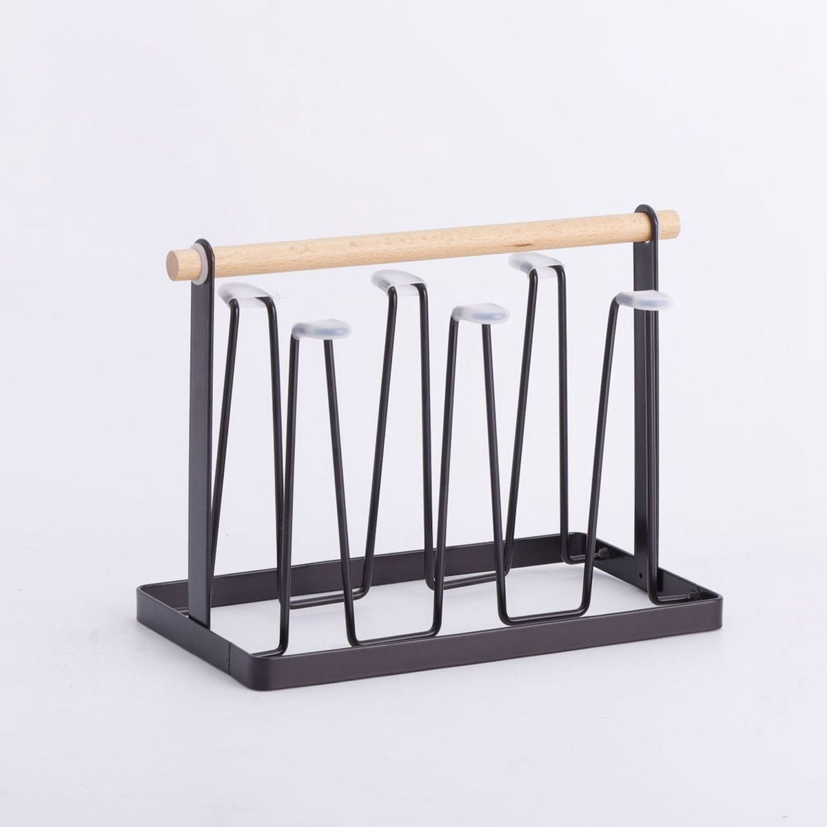 Cup Drying Rack 6 Hooks Wooden Handle Electroplating Iron Art Space Saving 13x23.5x18.5cm Mug Organizers for Home Office Bronze