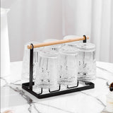 Cup Drying Rack 6 Hooks Wooden Handle Electroplating Iron Art Space Saving 13x23.5x18.5cm Mug Organizers for Home Office Bronze - 45-Degree Angle