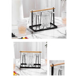 Cup Drying Rack 6 Hooks Wooden Handle Electroplating Iron Art Space Saving 13x23.5x18.5cm Mug Organizers for Home Office Bronze - Rear View