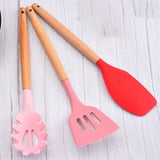 12pcs Cooking Utensils Set Silicone Colorful Wood Handle Cooking Kitchen Utensil Set Colorful