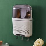 Kitchen Hanging Rack Rustproof Waterproof Compartmental Storage Cutlery Drainer with Cover Moonlight White