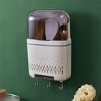 Kitchen Hanging Rack Rustproof Waterproof Compartmental Storage Cutlery Drainer with Cover Moonlight White