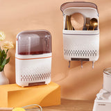 Kitchen Hanging Rack Rustproof Waterproof Compartmental Storage Cutlery Drainer with Cover Moonlight White - Top-Down View