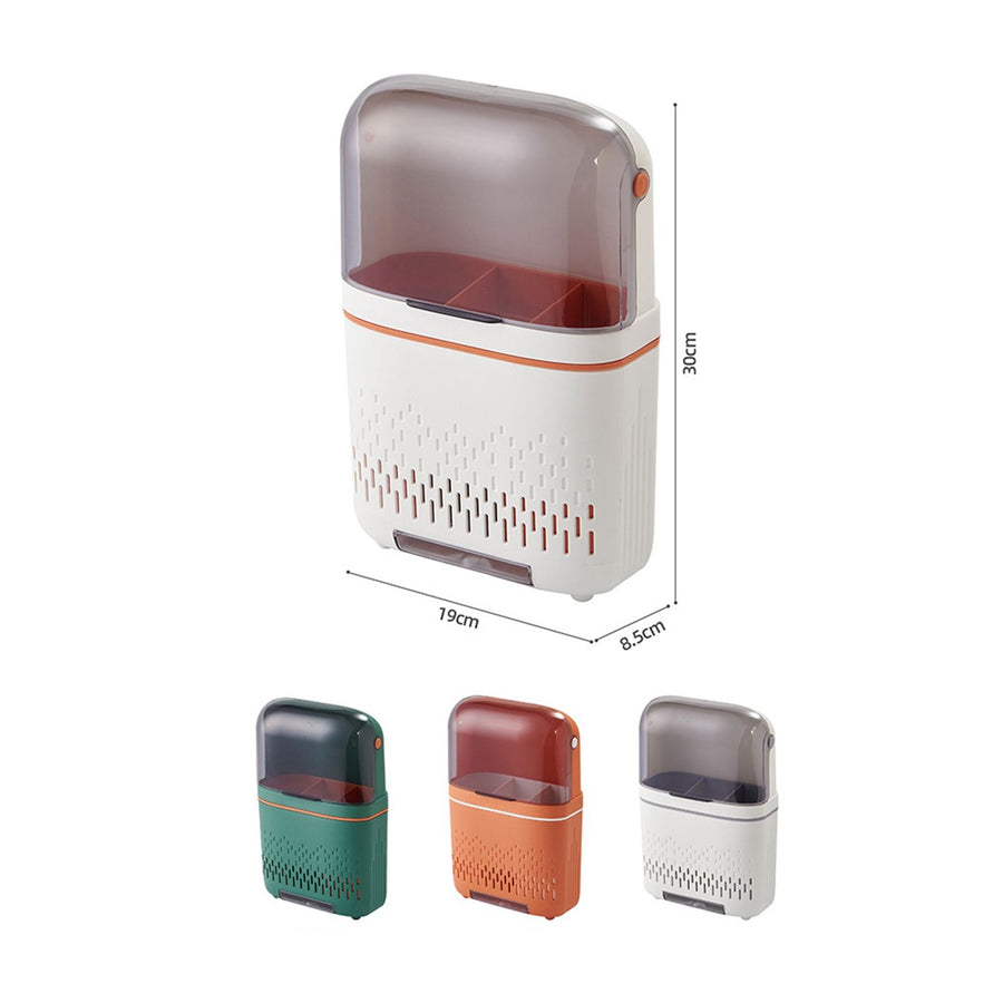 Kitchen Hanging Rack Rustproof Waterproof Compartmental Storage Cutlery Drainer with Cover Moonlight White