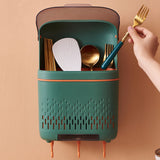 Kitchen Hanging Rack Rustproof Waterproof Compartmental Storage Cutlery Drainer with Cover Coloured Glaze Green