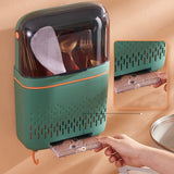 Kitchen Hanging Rack Rustproof Waterproof Compartmental Storage Cutlery Drainer with Cover Coloured Glaze Green - 45-Degree Angle