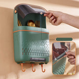 Kitchen Hanging Rack Rustproof Waterproof Compartmental Storage Cutlery Drainer with Cover Coloured Glaze Green - Close-Up Angle