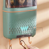 Kitchen Hanging Rack Rustproof Waterproof Compartmental Storage Cutlery Drainer with Cover Coloured Glaze Green