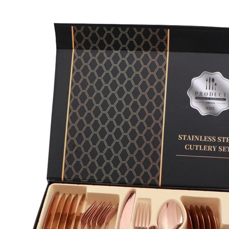 Flatware Set Stainless Steel Glossy 24 Pieces Steak Knife Fork Spoon Set for Restaurant Rose Gold