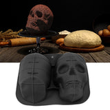 Skull Head Baking Mold Soft Silicone Halloween Skeleton Head Cake Mold for Cake Biscuit Chocolate Candy Ice Black