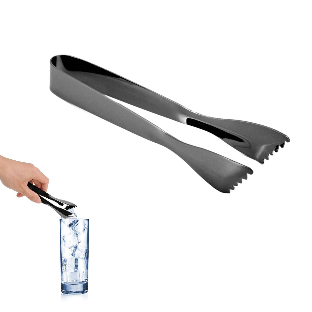 Ice Tongs Food Grade Thicken Stainless Steel Prevents Slipping Sugar Food Tweezers for Home Kitchen Bar Black Plated