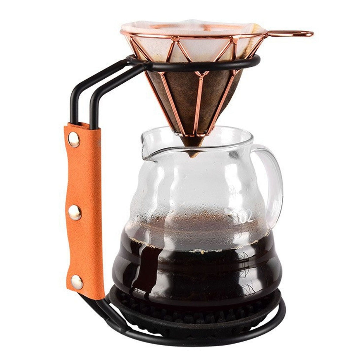 Pour Over Coffee Dripper Rack Iron Dripper Stand with Leather Handle Case for Home Coffee Shop