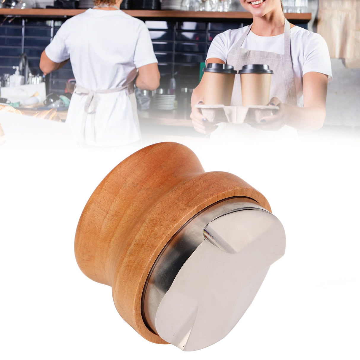 Coffee Distributor Coffee Hand Tamper Adjustable Depth Coffee Leveler Tool with Beech Handle 53mm/2.1in
