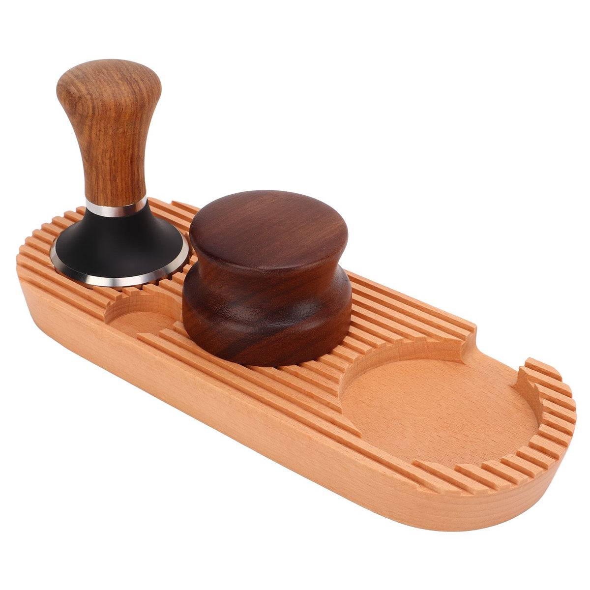 Coffee Tamping Set Wooden Handle Antiskid Coffee Tamper Distributor Station Kit for Kitchen L Base 58mm/2.3in