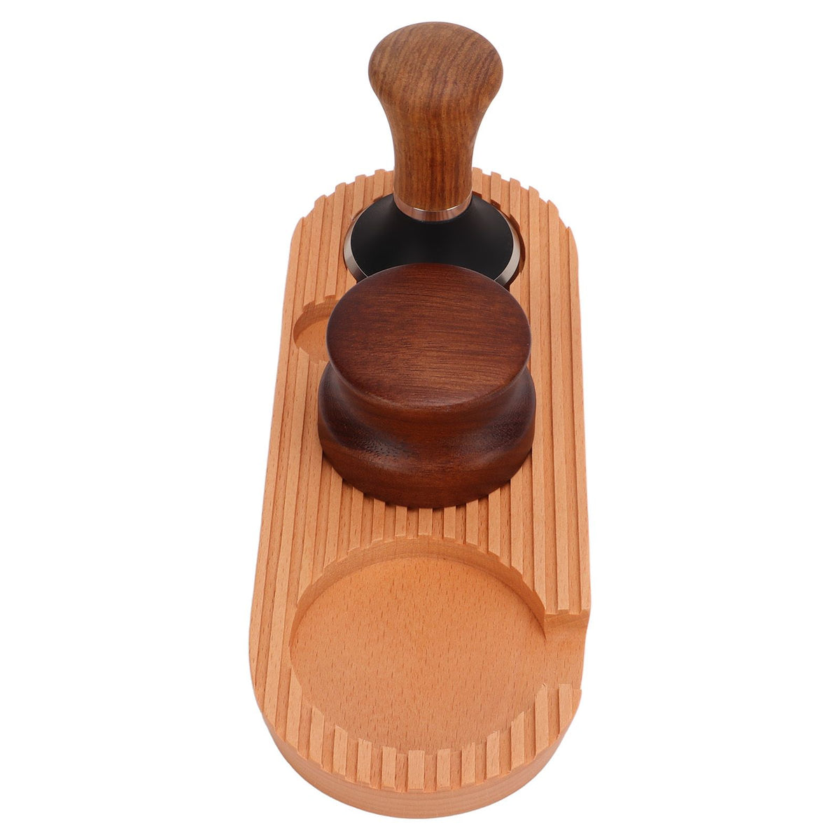 Coffee Tamping Set Wooden Handle Antiskid Coffee Tamper Distributor Station Kit for Kitchen L Base 58mm/2.3in
