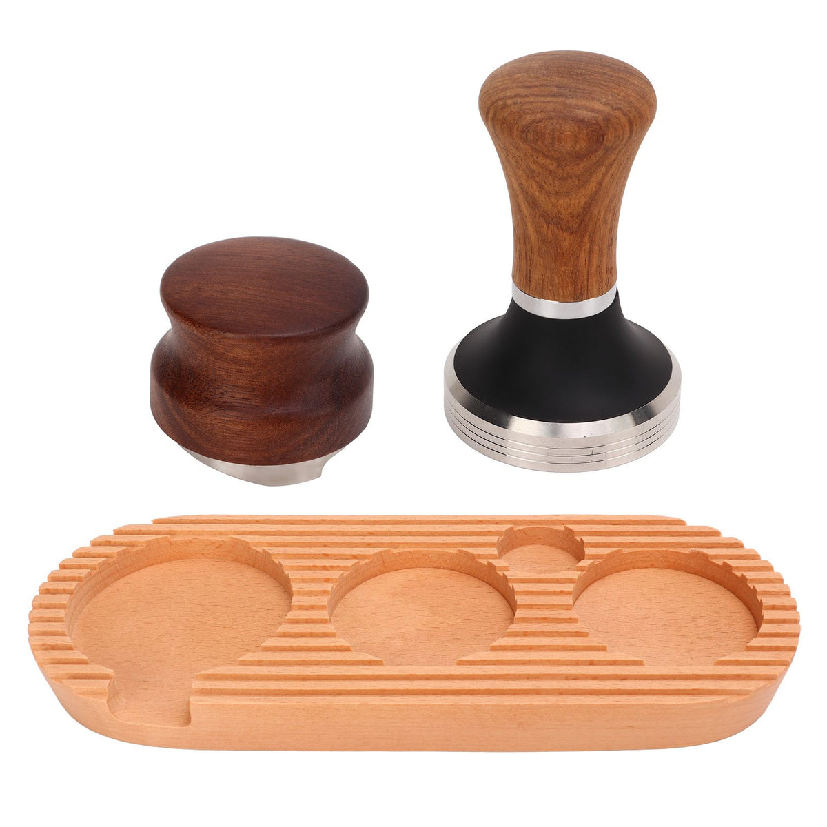 Coffee Tamping Set Wooden Handle Antiskid Coffee Tamper Distributor Station Kit for Kitchen L Base 58mm/2.3in