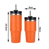 Travel Tumbler Cup Stainless Steel with Straw Lid Keep Warm and Cold Coffee Mug for Home Office Orange 30oz - Rear View