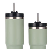 Travel Tumbler Cup Stainless Steel with Straw Lid Keep Warm and Cold Coffee Mug for Home Office Green 30oz - 45-Degree Angle