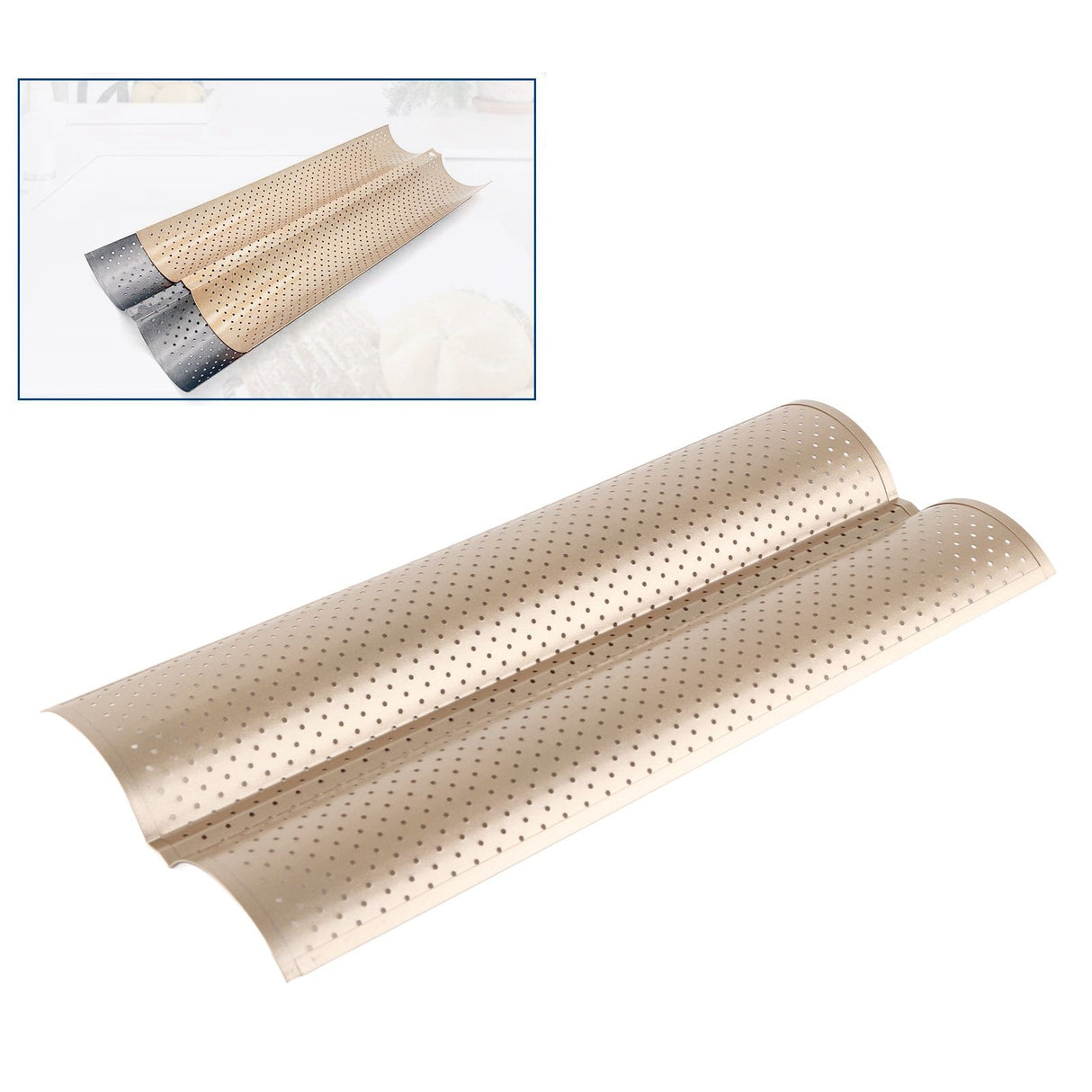 Baguette Pan 2 Slots Nonstick Food Grade Carbon Steel Perforated Design French Baguette Baking Pan for Home Baguette