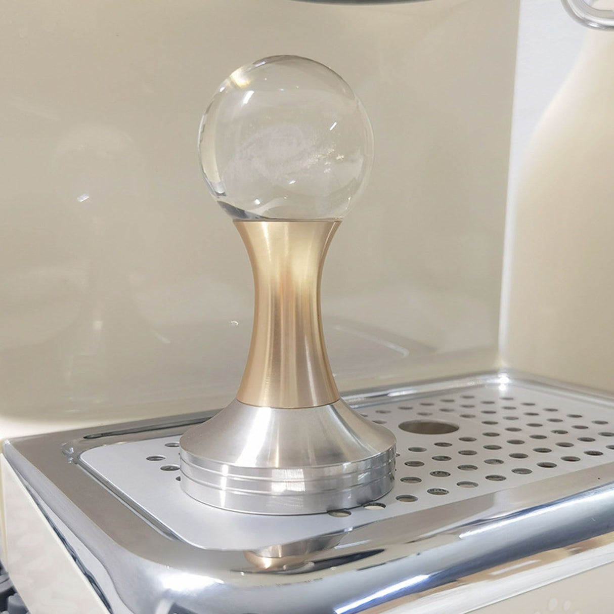 Coffee Tamper Food Grade Stainless Steel Crystal Ball Coffee Powder Hammer for Kitchen Shop Gold Pillar 58mm/2.3in