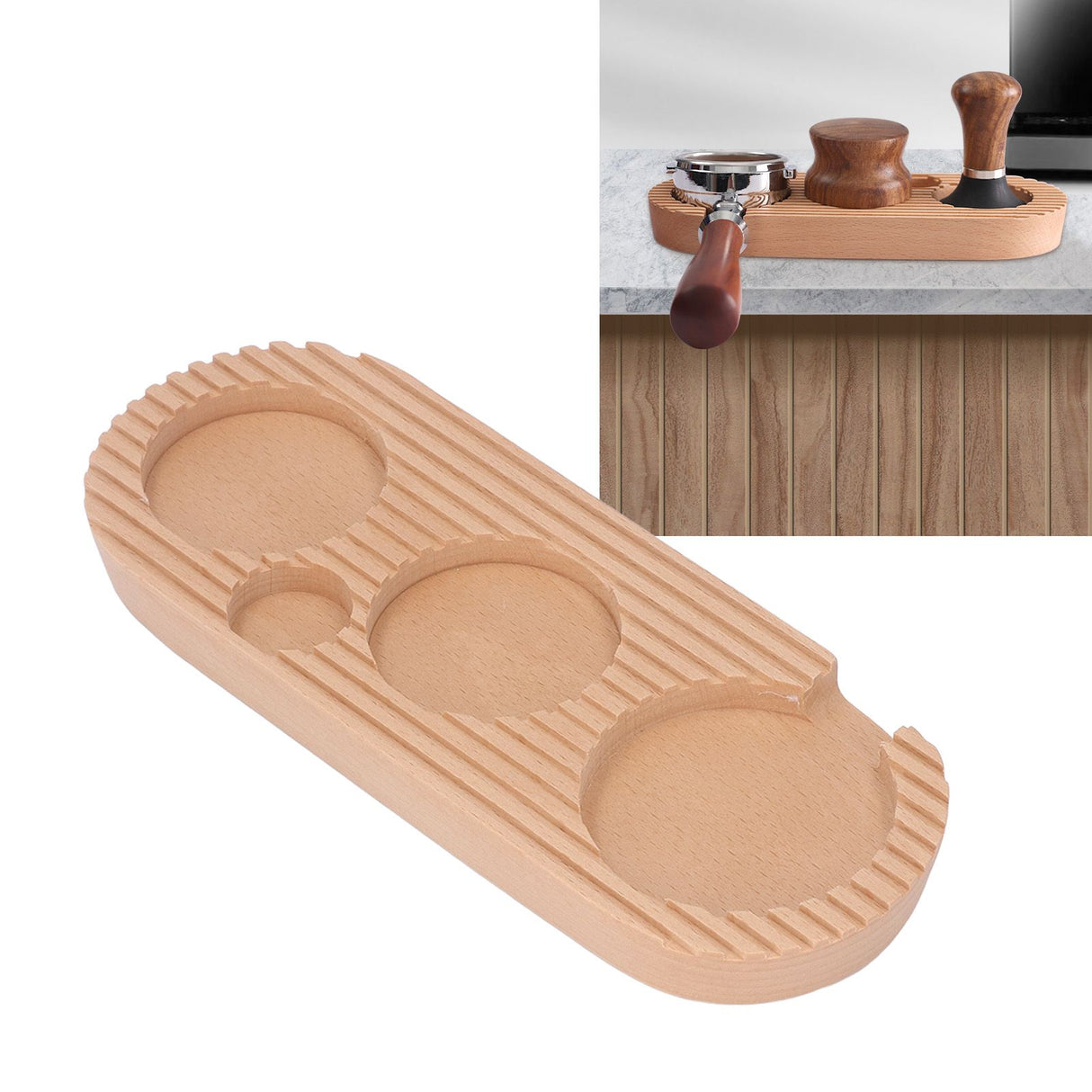 Coffee Tamper Holder Multifunction 4 Slots Wood Coffee Filter Tamper Stand for Coffee Making S: Applicable 51mm/2.01in, 53mm/2.09in