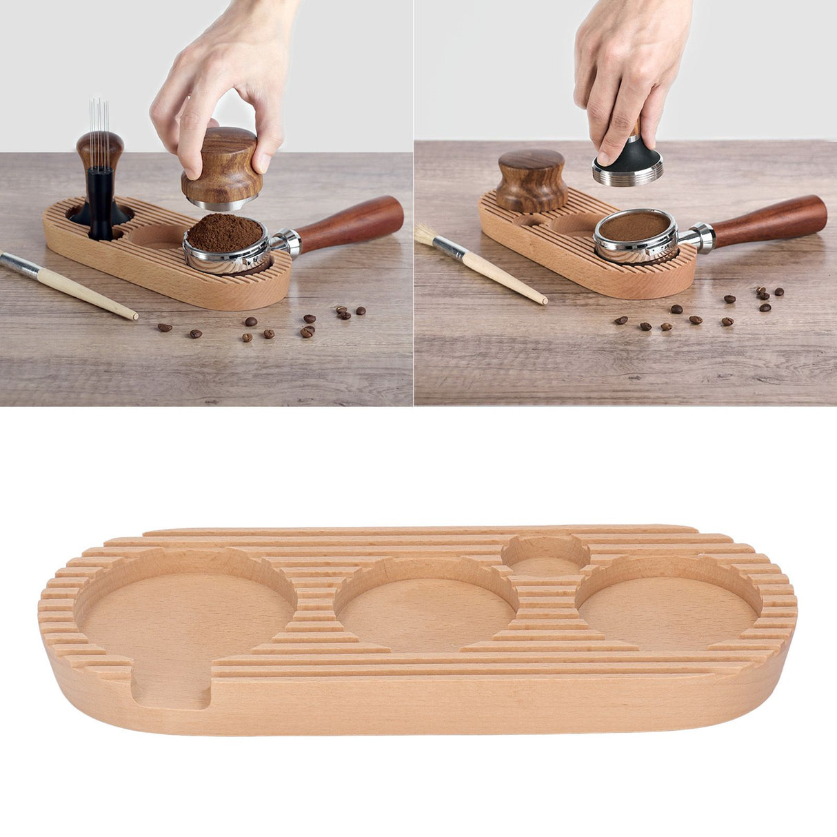 Coffee Tamper Holder Multifunction 4 Slots Wood Coffee Filter Tamper Stand for Coffee Making S: Applicable 51mm/2.01in, 53mm/2.09in