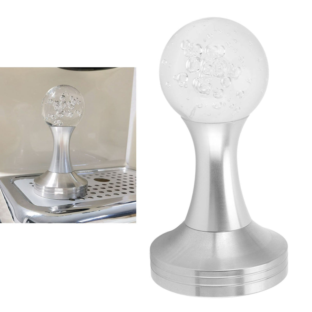 Crystal Ball Coffee Powder Tamper Stainless Steel Base Coffee Press Hammer for Kitchen Cafe Silver Pillar 58mm / 2.3in