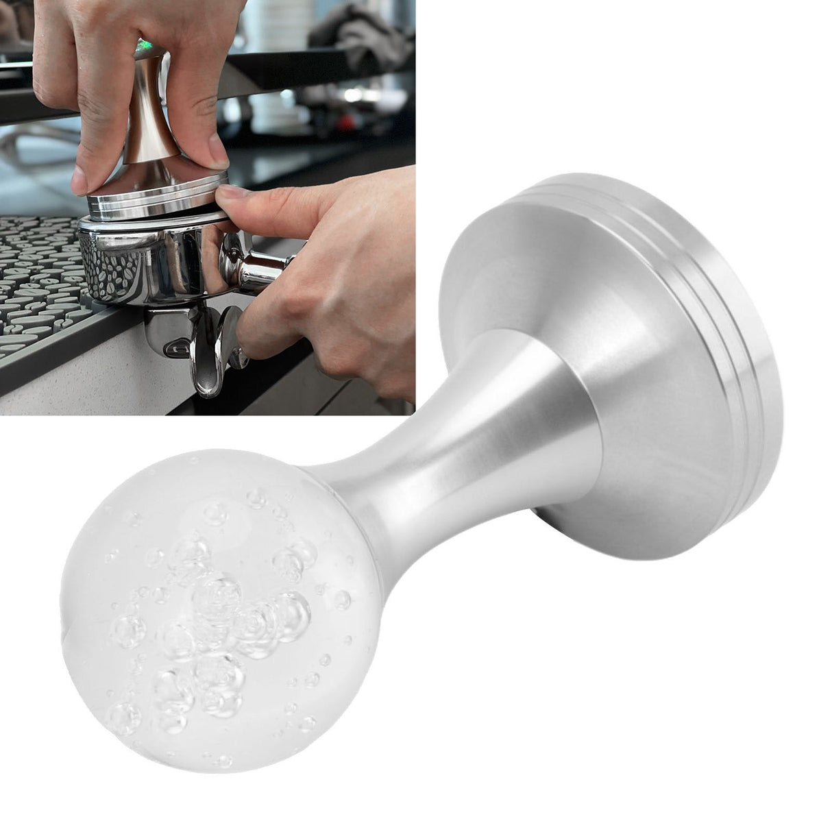 Crystal Ball Coffee Powder Tamper Stainless Steel Base Coffee Press Hammer for Kitchen Cafe Silver Pillar 58mm / 2.3in
