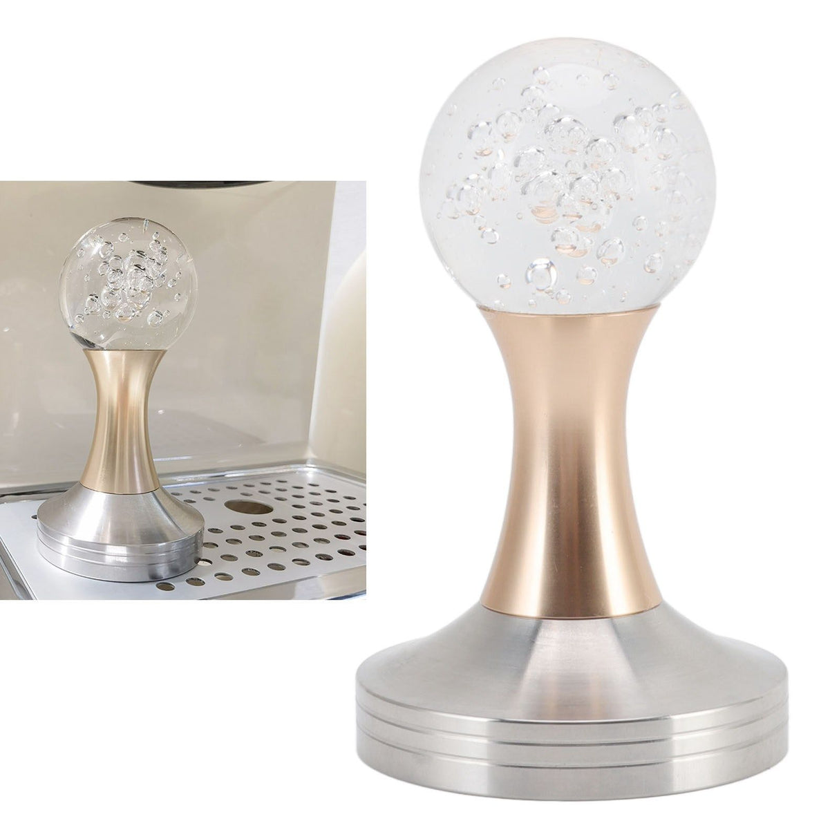 Crystal Ball Coffee Powder Tamper Stainless Steel Base Coffee Press Hammer for Kitchen Cafe Gold Pillar 53mm / 2.1in