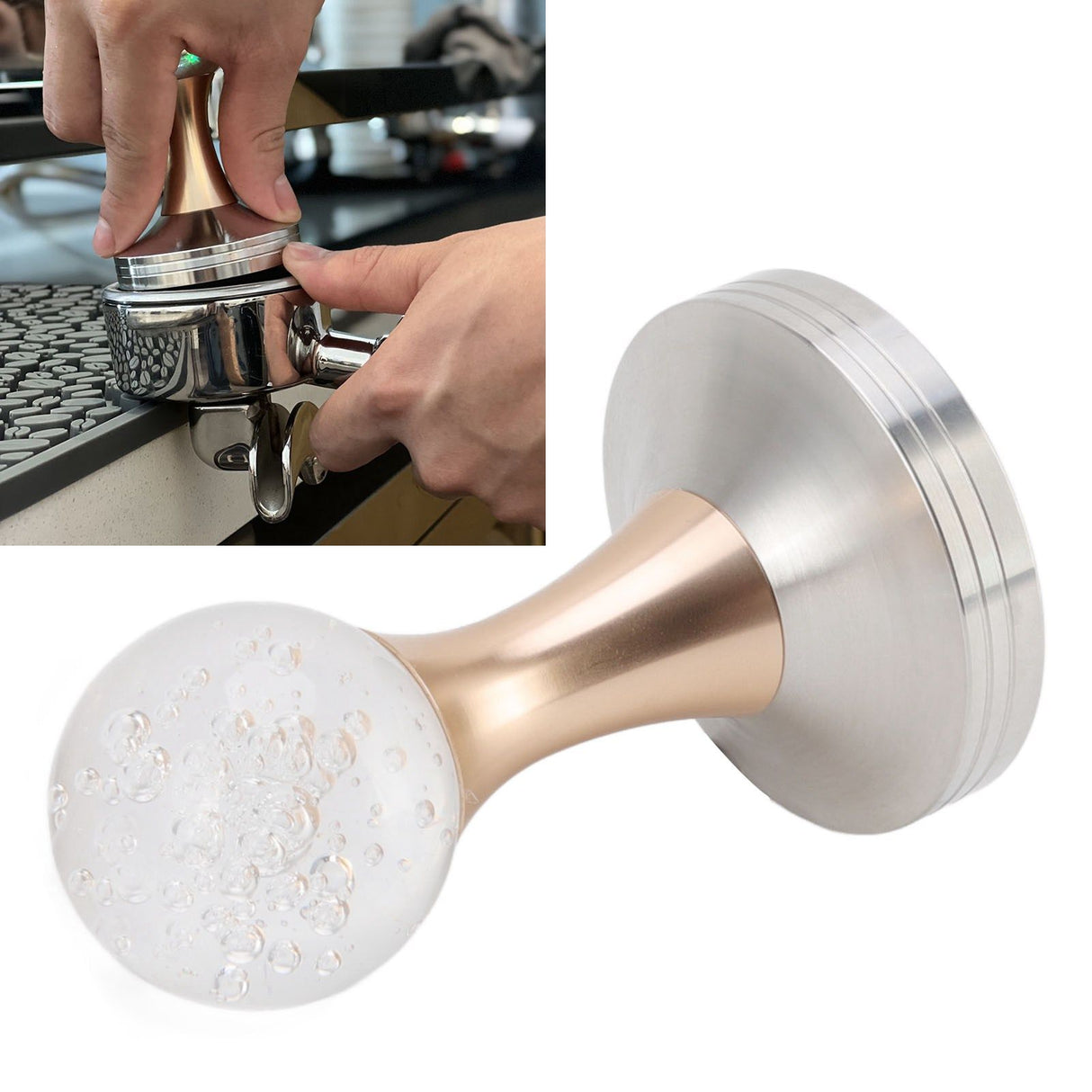 Crystal Ball Coffee Powder Tamper Stainless Steel Base Coffee Press Hammer for Kitchen Cafe Gold Pillar 53mm / 2.1in
