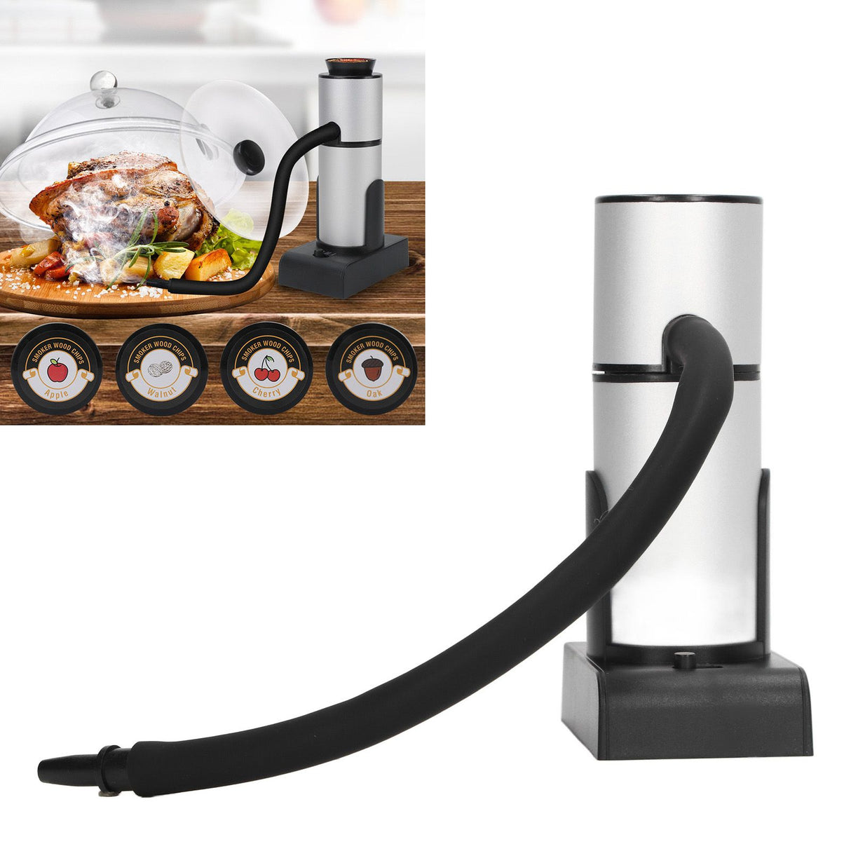 Drink Cocktail Smoker Adjustable Gear Aluminum and Zinc Alloy Handheld Smoke Infuser Kit for Kitchen Silver