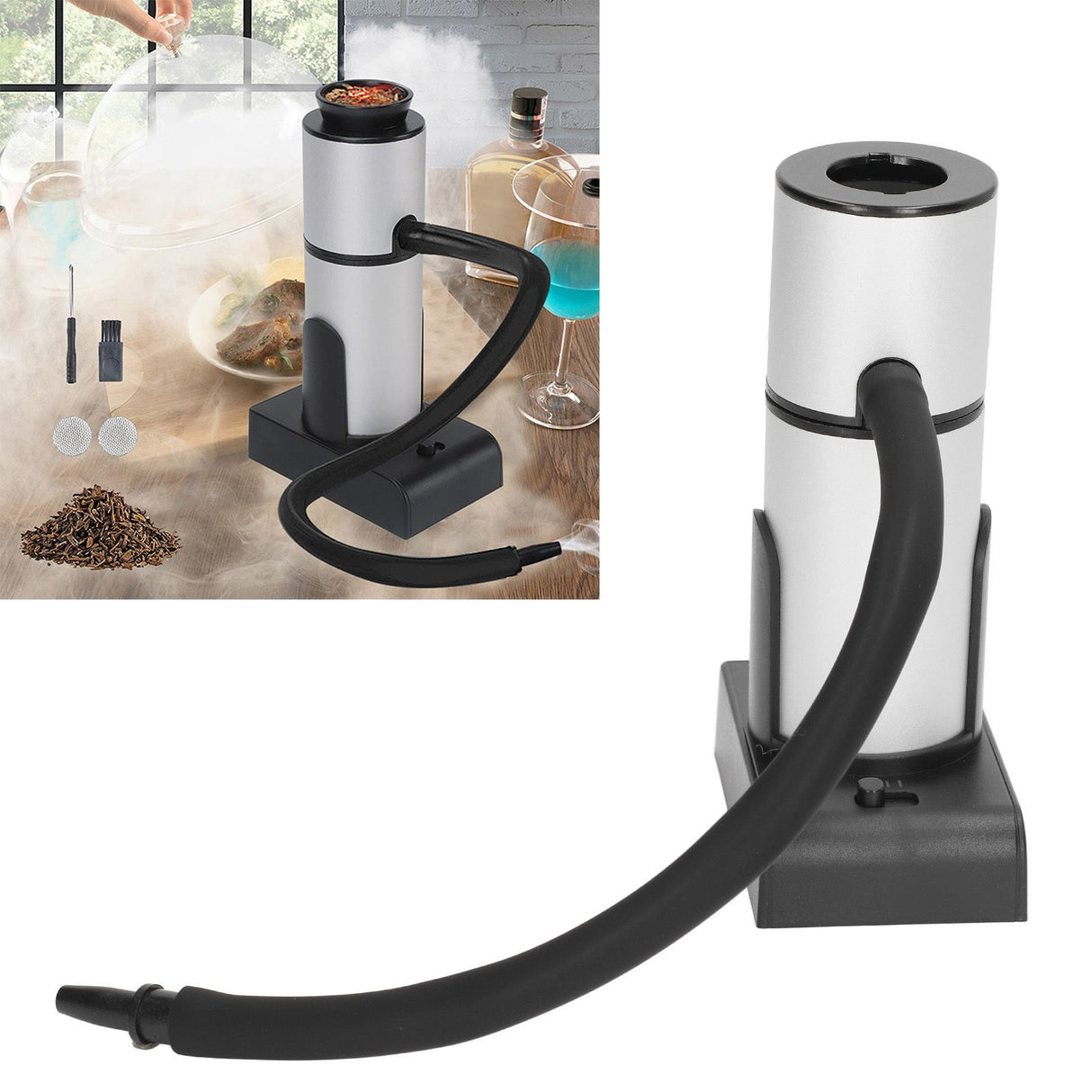 Drink Cocktail Smoker Adjustable Gear Aluminum and Zinc Alloy Handheld Smoke Infuser Kit for Kitchen Silver