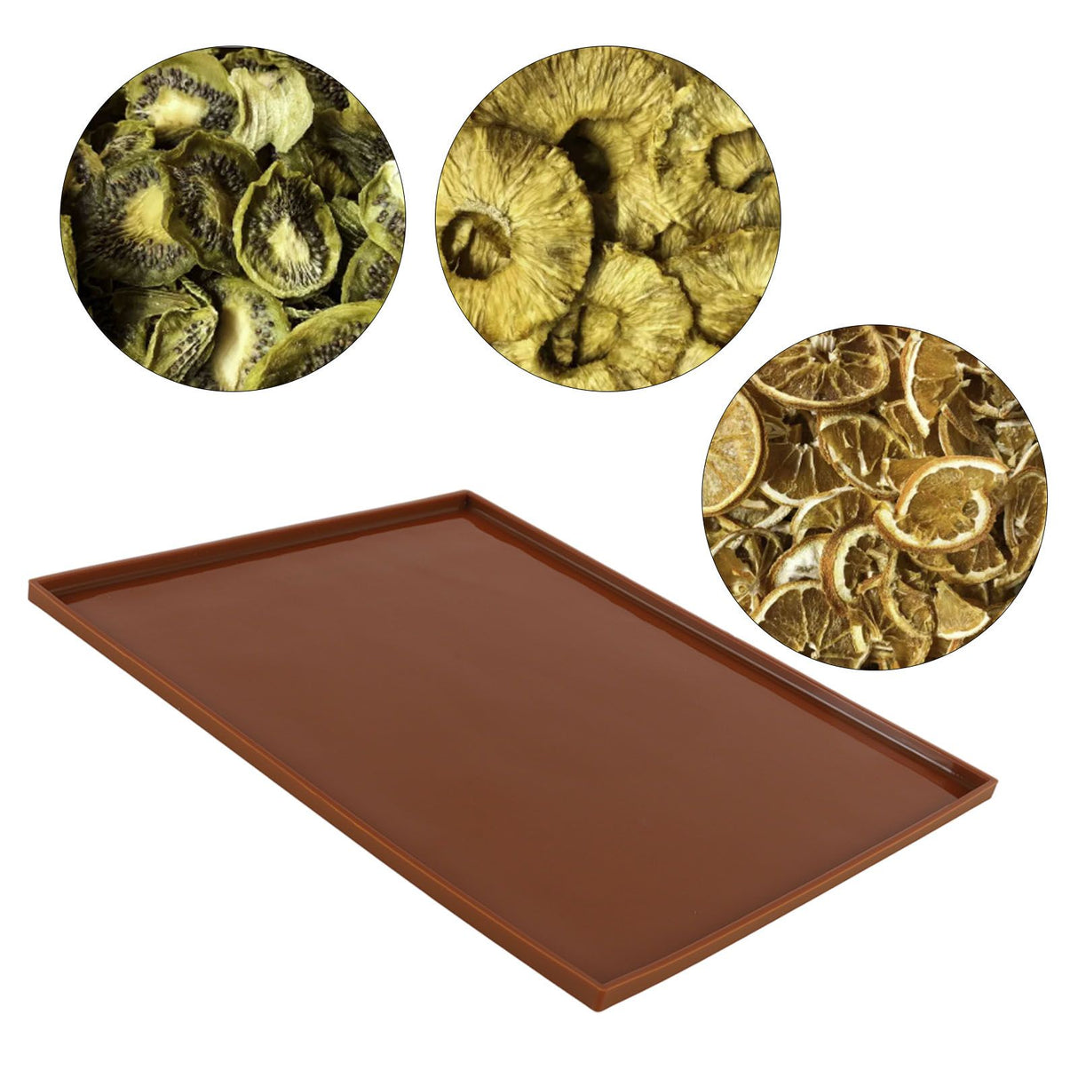 4Pcs Silicone Dehydrator Mats Food Grade High Temperature Resistance Prevent Sticking Fruit Dehydrator Trays with Edge Coffee