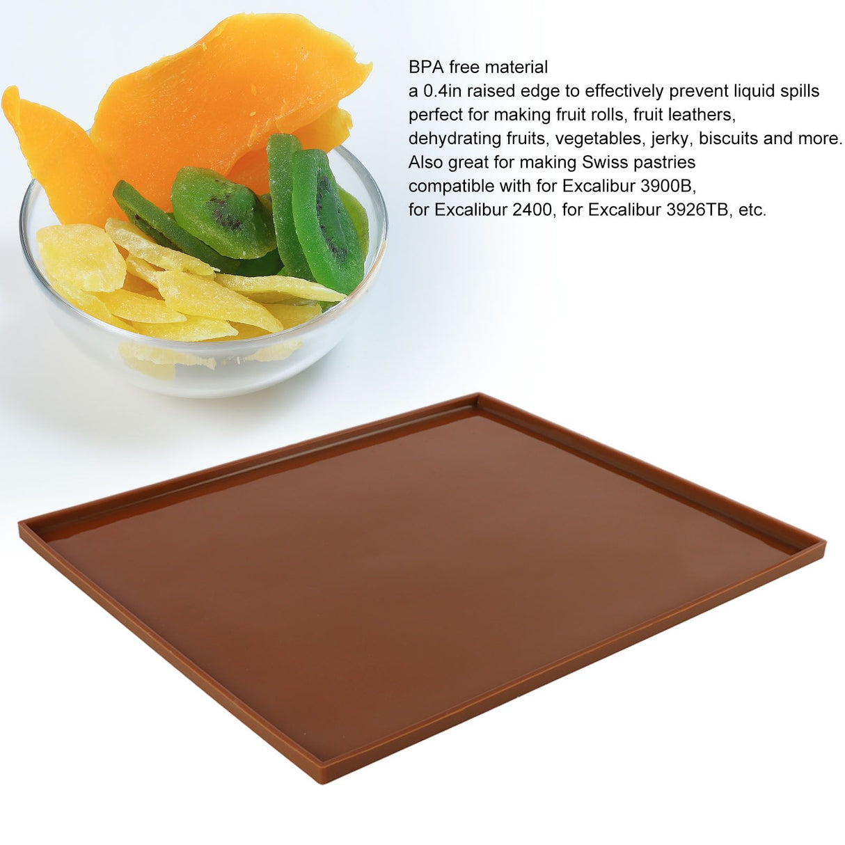4Pcs Silicone Dehydrator Mats Food Grade High Temperature Resistance Prevent Sticking Fruit Dehydrator Trays with Edge Coffee