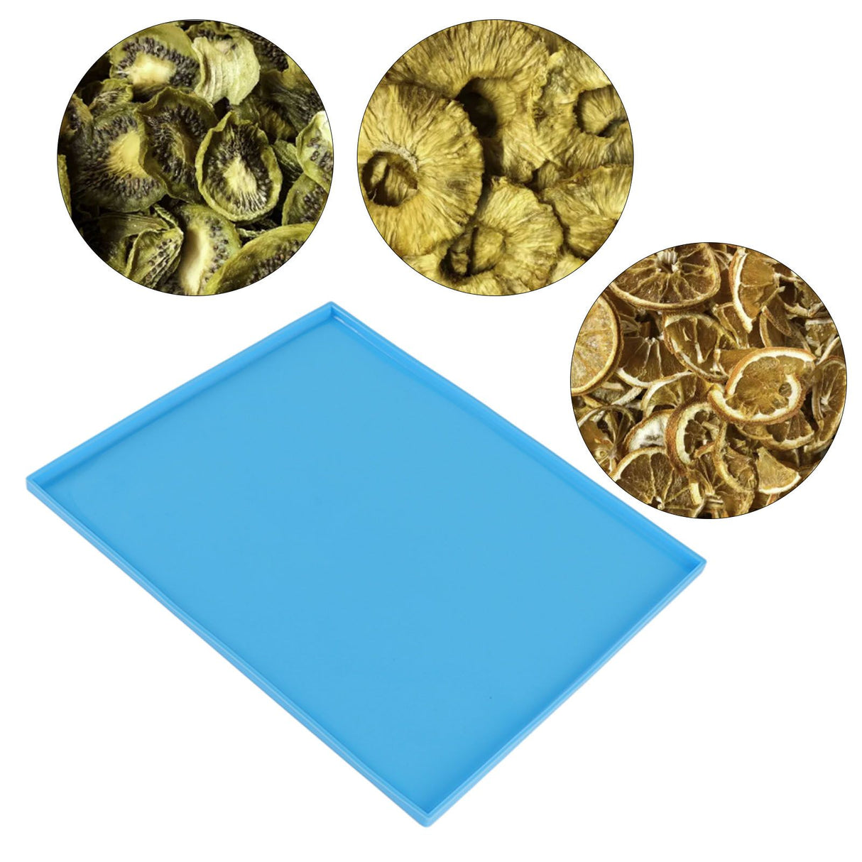 4Pcs Silicone Dehydrator Mats Food Grade High Temperature Resistance Prevent Sticking Fruit Dehydrator Trays with Edge Blue
